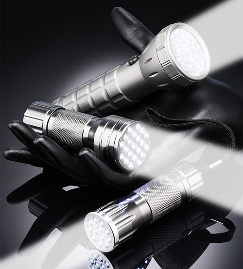  flashlights, black background, 